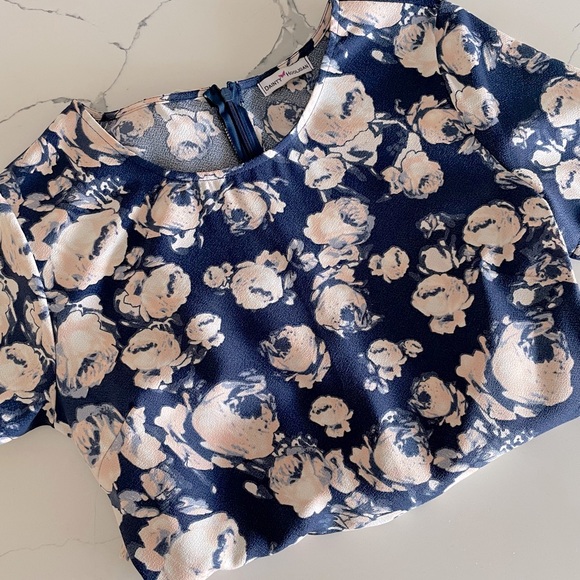 Navy Blue and Pink Floral Romper - Picture 1 of 5